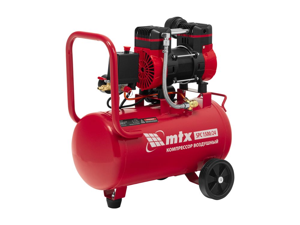 Компрессор безмасляный малошумный SPC 1500/24, 1500 Вт, ресивер 24 л, 260 л/мин MTX