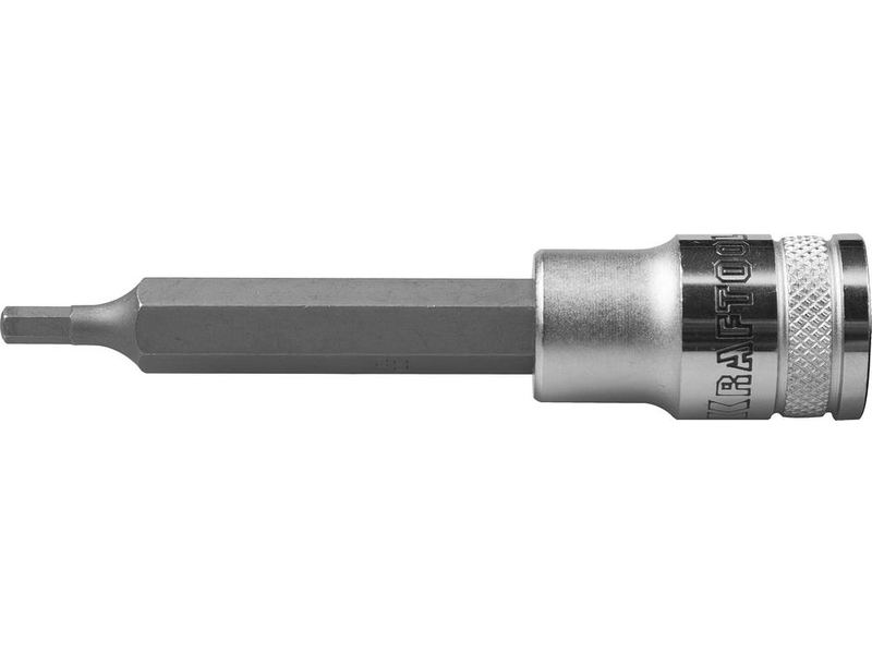 Торцовая бита-головка KRAFTOOL "INDUSTRIE QUALITAT", удлиненная, материал S2, HEX, сатинированная, 1/2", H3