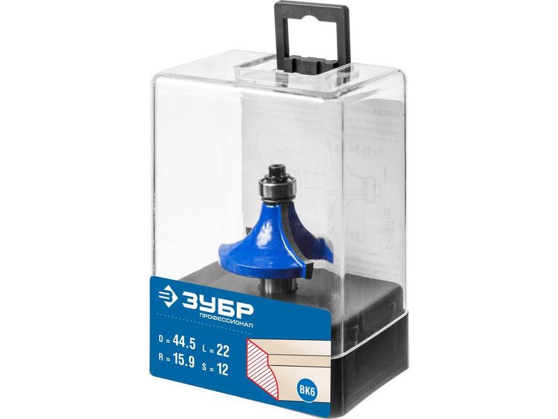 Фреза кромочная калевочная №1, D- 44,5мм, рабочая длина-22мм, радиус-16мм, хв.-12мм, d-12,7мм, ЗУБР Профессионал