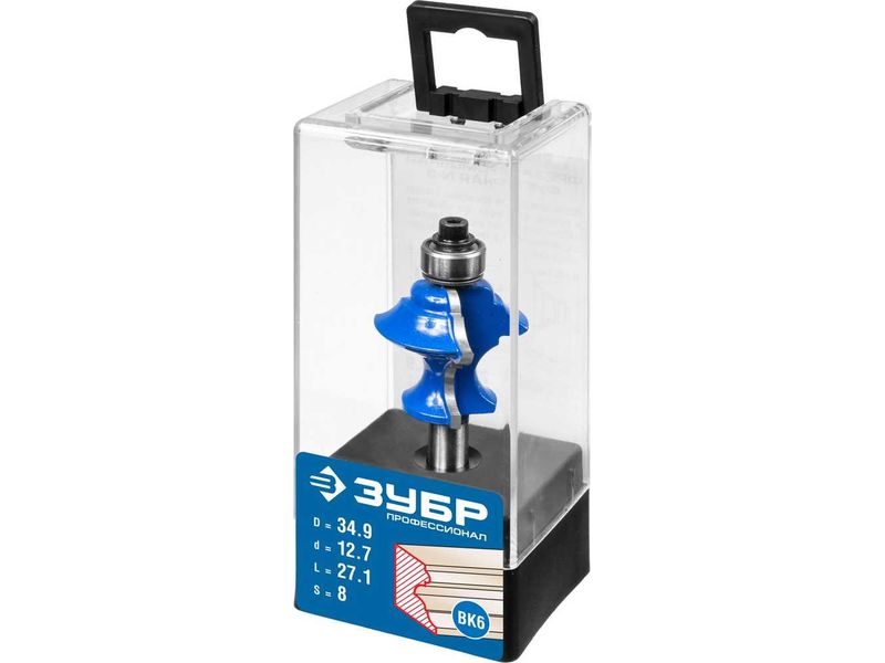 Фреза кромочная фигурная №6(многопрофильная), D- 34,9мм, рабочая длина-27,1мм, хв.-8мм, d-12,7мм, ЗУБР Профессионал