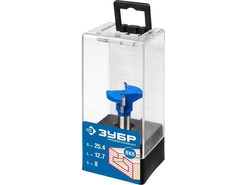 Фреза пазовая Т-образная №2, D- 25,4мм, высота-12,7мм, вугол наклона-30 градусов, хв.-8 мм, ЗУБР Профессионал