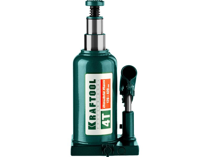 Домкрат гидравлический бутылочный Double Ram , сварной, телескопический, 4т, 170-420мм, KRAFTOOL 43463-4