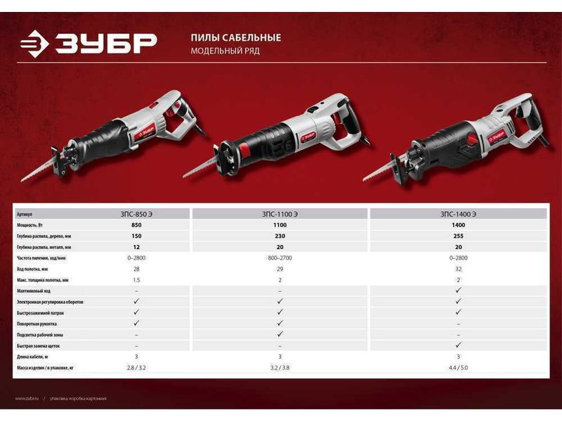 Пила сабельная (электроножовка), ЗУБР ЗПС-1400 Э, 1400 Вт, 0-2800 ход/мин, рез 255 мм (дерево), 20 мм (сталь), ход штока 32 мм, маятник. ход